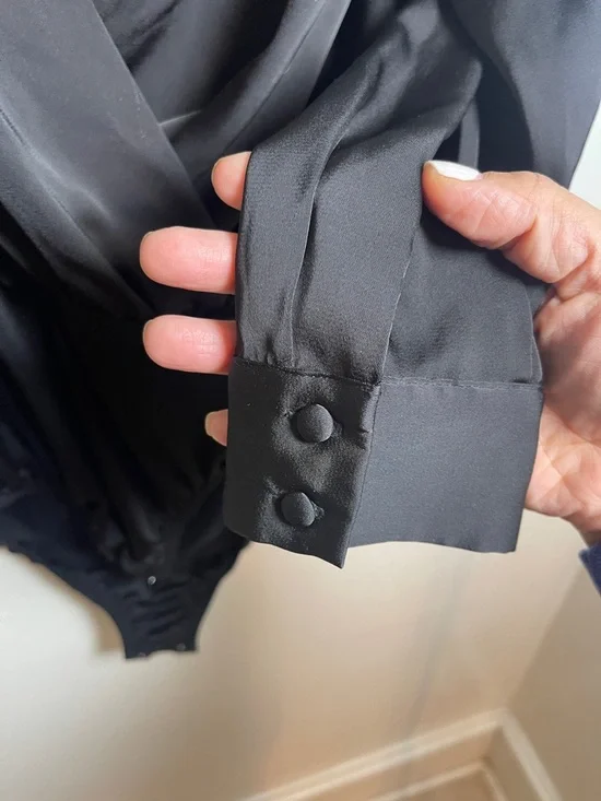 Lands' End Black Satin Surplice Bodysuit Top Size: 12 - Picture 8 of 14